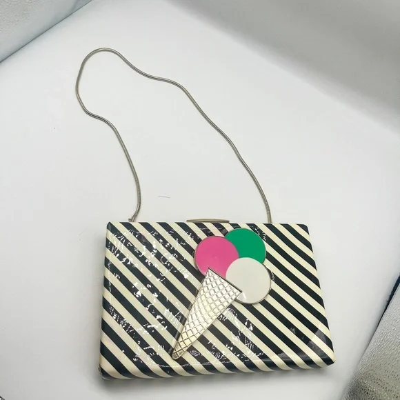 kate spade Ice Cream Cone Striped Black and White Crossbody - Picture 4 of 9